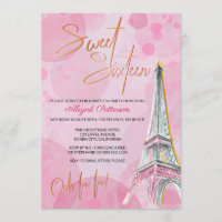 Feminine Pink and Gold Eiffel Tower Paris Sweet 16