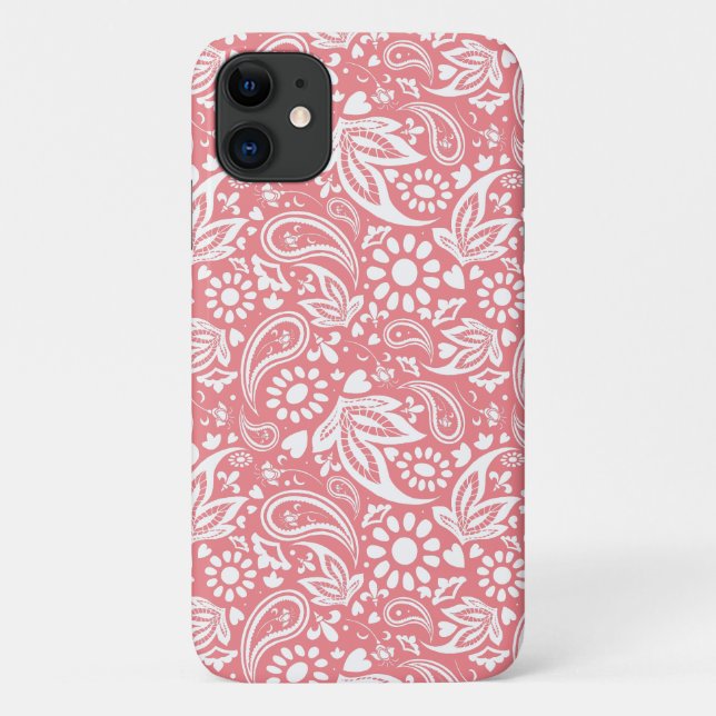 Feminine Pink and White Boho Paisley Patterned Case-Mate iPhone Case (Back)