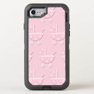 Feminine PInk Baby Carriage Pattern OtterBox Defender iPhone 8/7 Case