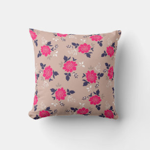 Feminine Pink Beige Floral Pattern Throw Pillow