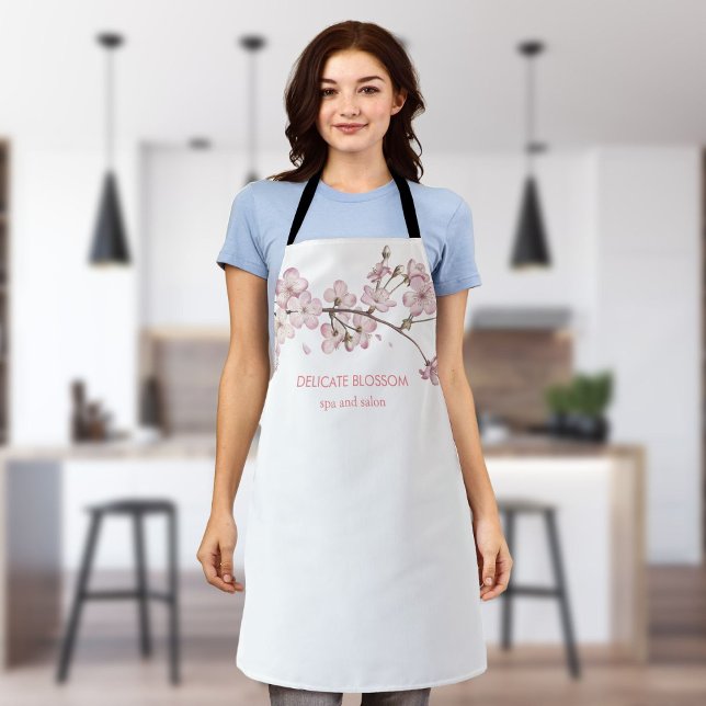 Feminine Pink Blossom Floral Shop Salon Apron (Creator Uploaded)