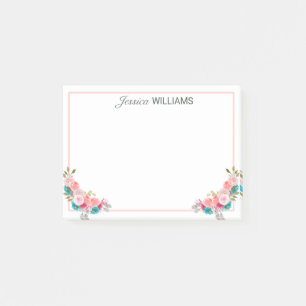 Feminine Pink Blue Rose Bouquet Watercolor  Post-it Notes