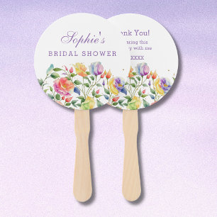 Feminine Pink Bright Roses Bridal Shower Thank You Hand Fan
