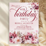 Feminine Pink Burgundy Floral 90th Birthday Invitation<br><div class="desc">Elegant script,  burgundy and pink watercolor floral 90th birthday party invitation for women.  Contact me for assistance with your customizations or to request additional matching or coordinating Zazzle products for your party.</div>