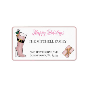 Feminine Pink Christmas Girly Style Address Label