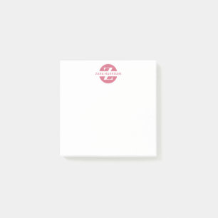 Feminine Pink Circle Name Business Monogram Post-it Notes