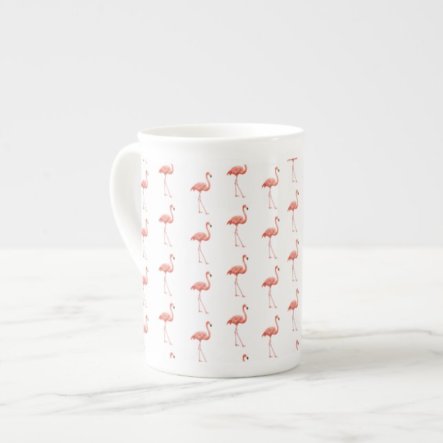 Feminine Pink Flamingo Pattern Bone China Mug (Front Left)