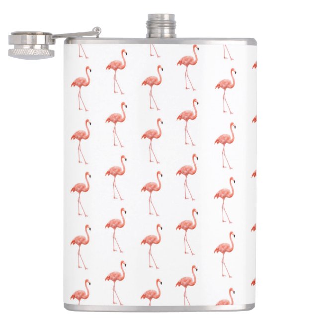 Feminine Pink Flamingo Pattern Hip Flask (Opened)