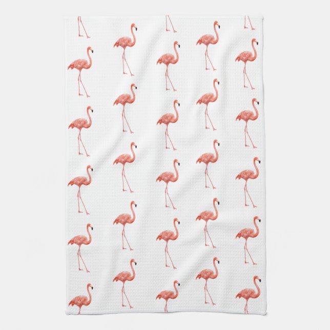 Feminine Pink Flamingo Pattern Kitchen Towel (Vertical)