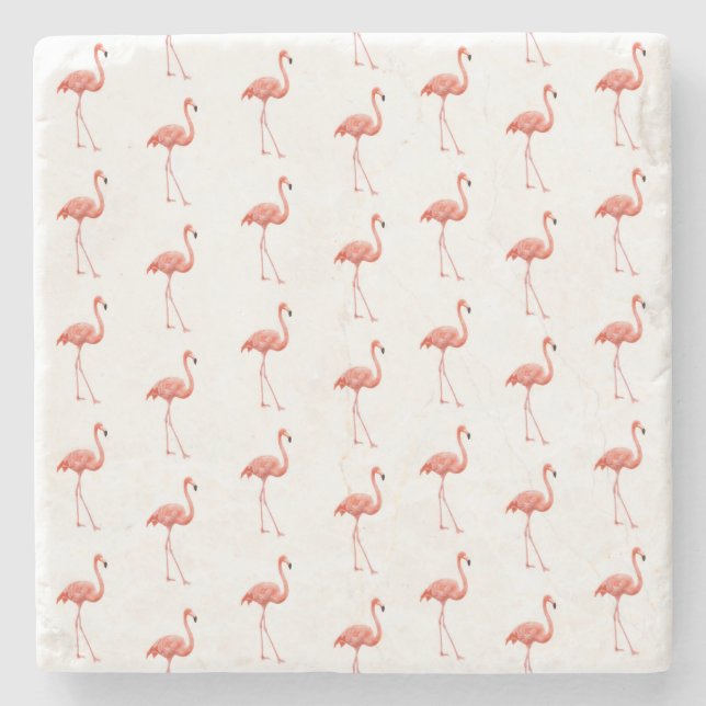 Feminine Pink Flamingo Pattern Stone Coaster (Front)