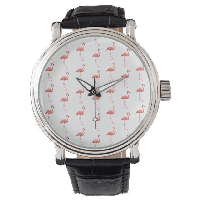 Feminine Pink Flamingo Pattern Watch (Front)