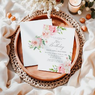 Feminine Pink Floral 70th Birthday Surprise Party Invitation