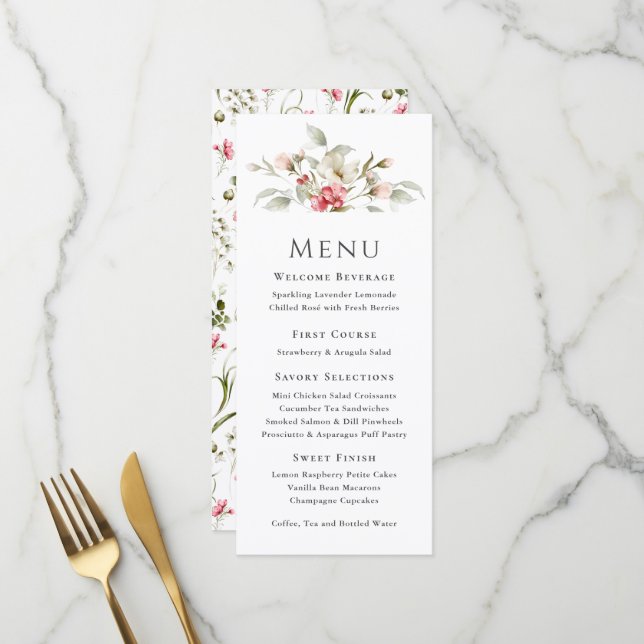 Feminine Pink Floral Event Menu (Front/Back In Situ)