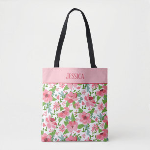 Feminine Pink Floral Pattern Tote Bag