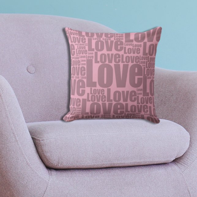 Feminine Pink Love Typography Pattern Throw Pillow (Feminine Pink Love Typography Pattern Throw Pillow)