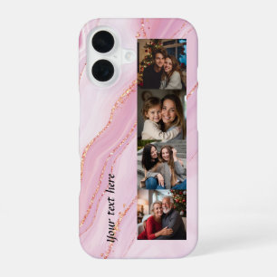 Feminine Pink Marble 4 photos iPhone 16 Case