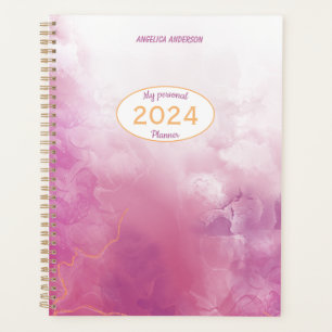 Feminine pink marble floating ink Custom name year Planner