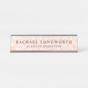 Feminine Pink Marble Pattern with Name and Title Desk Name Plate