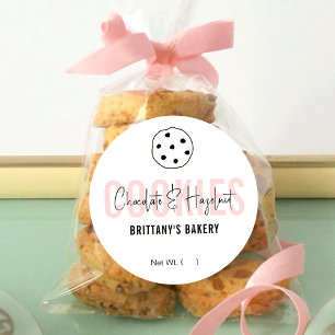 Feminine Pink Modern Script Cookies Flavour Name Classic Round Sticker
