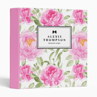 Feminine Pink Peonies Floral Pattern Personalized Binder