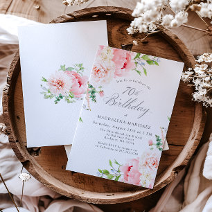 Feminine Pink Roses Floral 70th Birthday Party Invitation