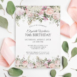 Feminine Pink Roses Floral 70th Birthday Party Invitation<br><div class="desc">A beautifully feminine party invitation to celebrate an 70th birthday in elegant style,  this Irresistible floral design is bordered in charming pink roses,  mixed flowers and trailing greenery  All of the text may be personalized for your party,  including the guest of honour's age.</div>