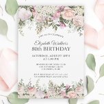Feminine Pink Roses Floral 80th Birthday Party Invitation<br><div class="desc">A beautifully feminine party invitation to celebrate an 80th birthday in elegant style,  this Irresistible floral design is bordered in charming pink roses,  mixed flowers and trailing greenery  All of the text may be personalized for your party,  including the guest of honour's age.</div>