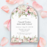 Feminine Pink Roses Floral 80th Birthday Party Invitation<br><div class="desc">A beautifully feminine arch shaped party invitation to celebrate an 80th birthday in elegant style,  this Irresistible floral design is bordered in charming pink roses,  mixed flowers and trailing greenery  All of the text may be personalized for your party,  including the guest of honour's age.</div>