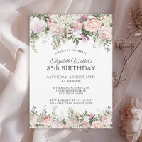 Feminine Pink Roses Floral 85th Birthday Party