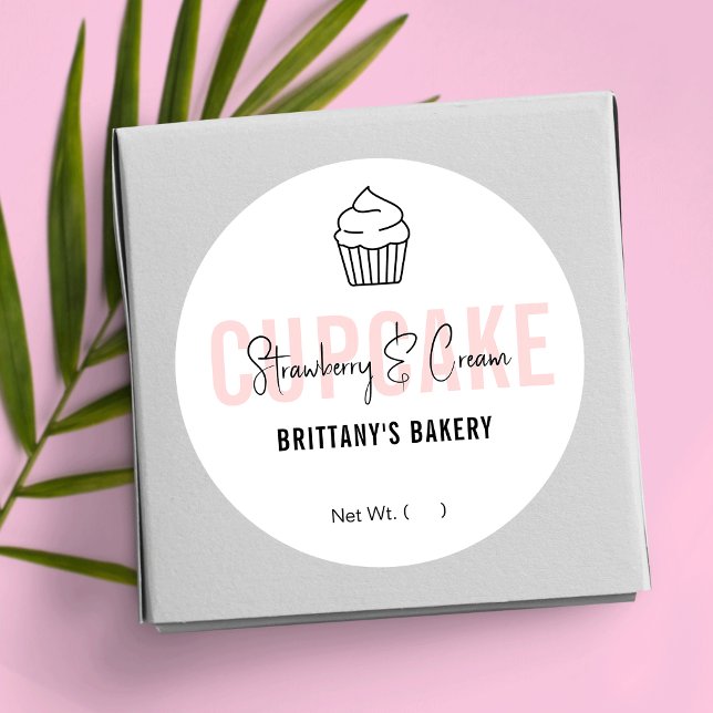 Feminine Pink Script Cupcake Flavour Name Classic Round Sticker (Creator Uploaded)