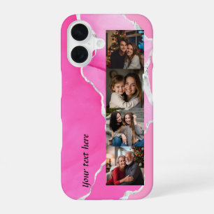 Feminine Pink & Silver Glitter Agate 4 photos iPhone 16 Case