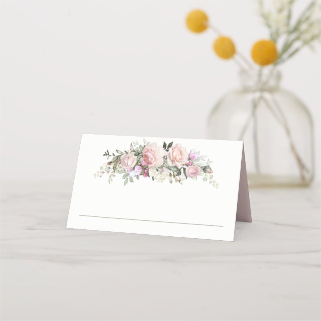 Feminine Pink Summer Rose Garden Place Card (Front)