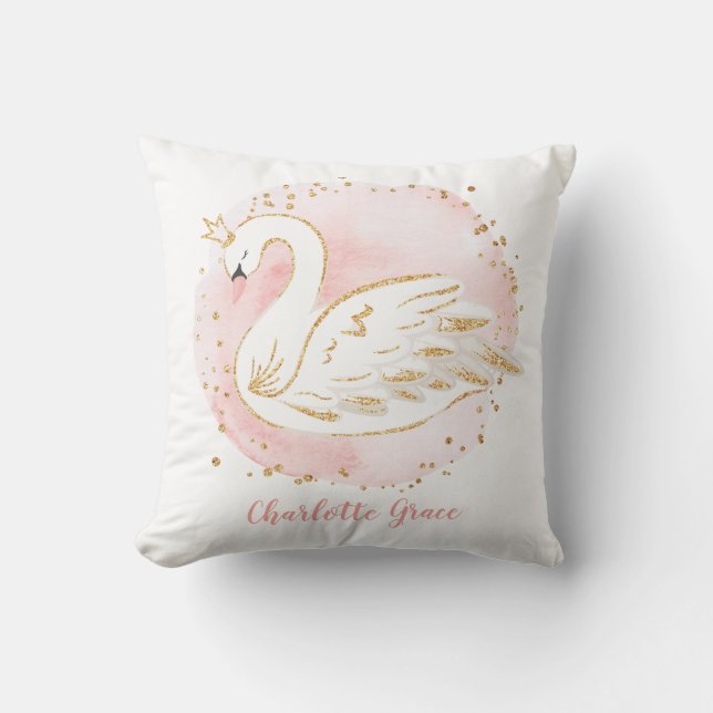 Feminine Pink Swan Princess Nursery Decoration Throw Pillow (Front)
