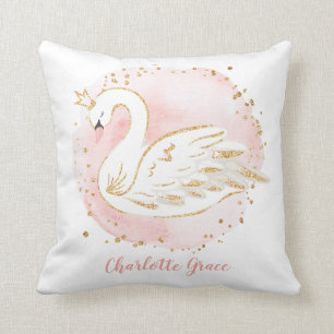 Feminine Pink Swan Princess Nursery Decoration Throw Pillow