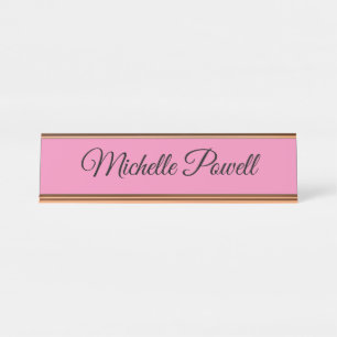 Feminine Pink Trendy Script Modern Plain Desk Name Plate