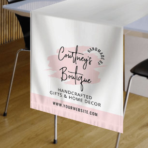 Feminine Pink Watercolor Business Craft Show Short Table Runner
