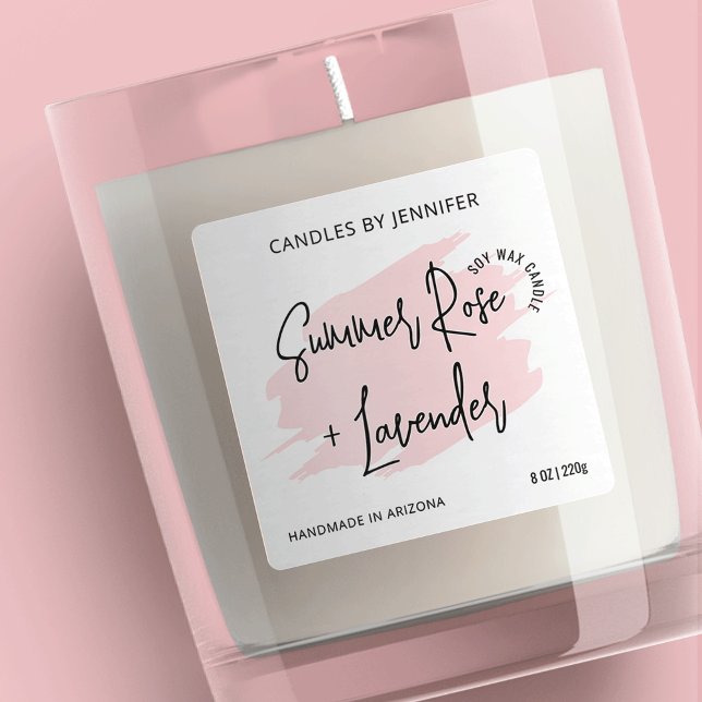 Feminine Pink Watercolor Modern Candles Packaging Square Sticker (Creator Uploaded)