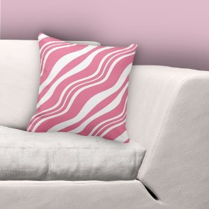 Feminine Pink & White Irregular Lines Pattern Throw Pillow