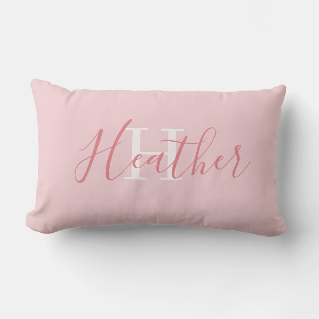 Feminine Pink with Name and Initial Lumbar Pillow (Front)