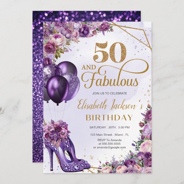 Feminine Purple Glitters 50th Birthday (Front/Back)