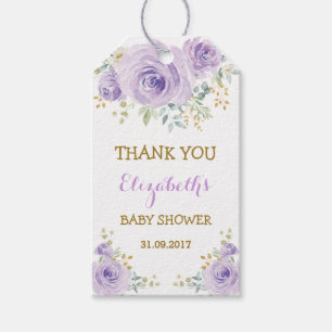 Feminine Purple Gold Watercolor Roses Party Favour Gift Tags