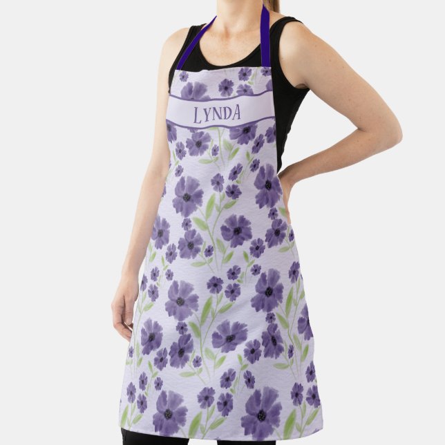 Feminine Purple Green Floral Kitchen Art Apron (Insitu)