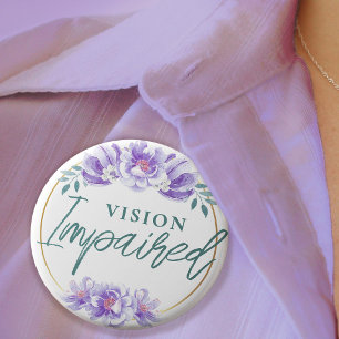 Feminine Purple Rose Floral Script Vision Impared 2 Inch Round Button