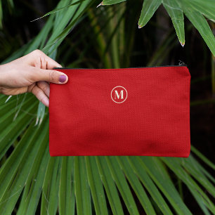 Feminine Red & White Personalized Monogram Initial Accessory Pouch