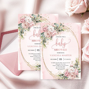 Feminine Rose Gold Floral Eucalyptus Baby Shower  Invitation