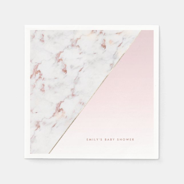 Feminine Rose Gold Marble and Pink Colour Block Napkin (Front)
