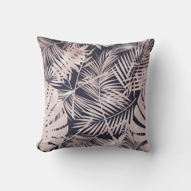Feminine Rose Gold Tropical Greneery Pattern Throw Pillow (Front)