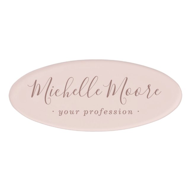 Feminine script elegant blush pink name tag (Front)