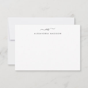 Feminine Script Monogram Modern Black Stationery Card