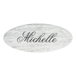 Feminine script weathered driftwood wood grain name tag